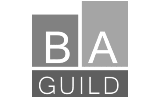 page-3 Business architecture guild logo. The image shows a logo with the letters "B A" in a large font on a two-toned square background. Below these letters, the word "GUILD" is written in capital letters in a smaller font. The background is divided into gray and light gray sections.