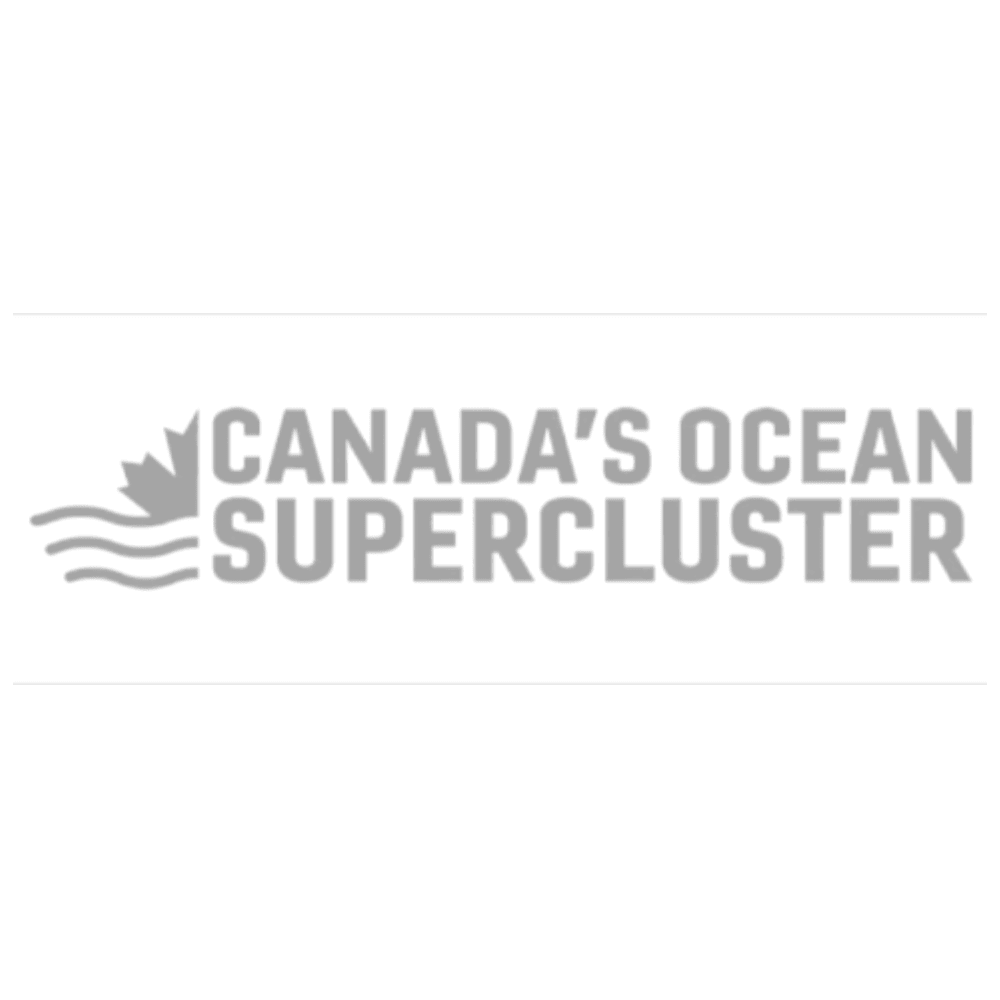 A gray logo reading “CANADA’S OCEAN SUPERCLUSTER,” with a stylized maple leaf and three wavy lines on the left, set on a white rectangular background.